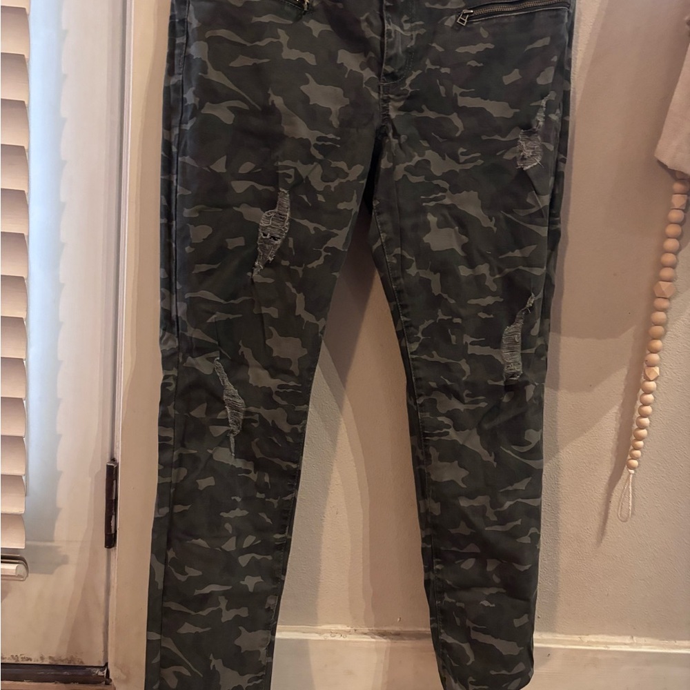 Fashion Nova Camo Print Distressed Pants